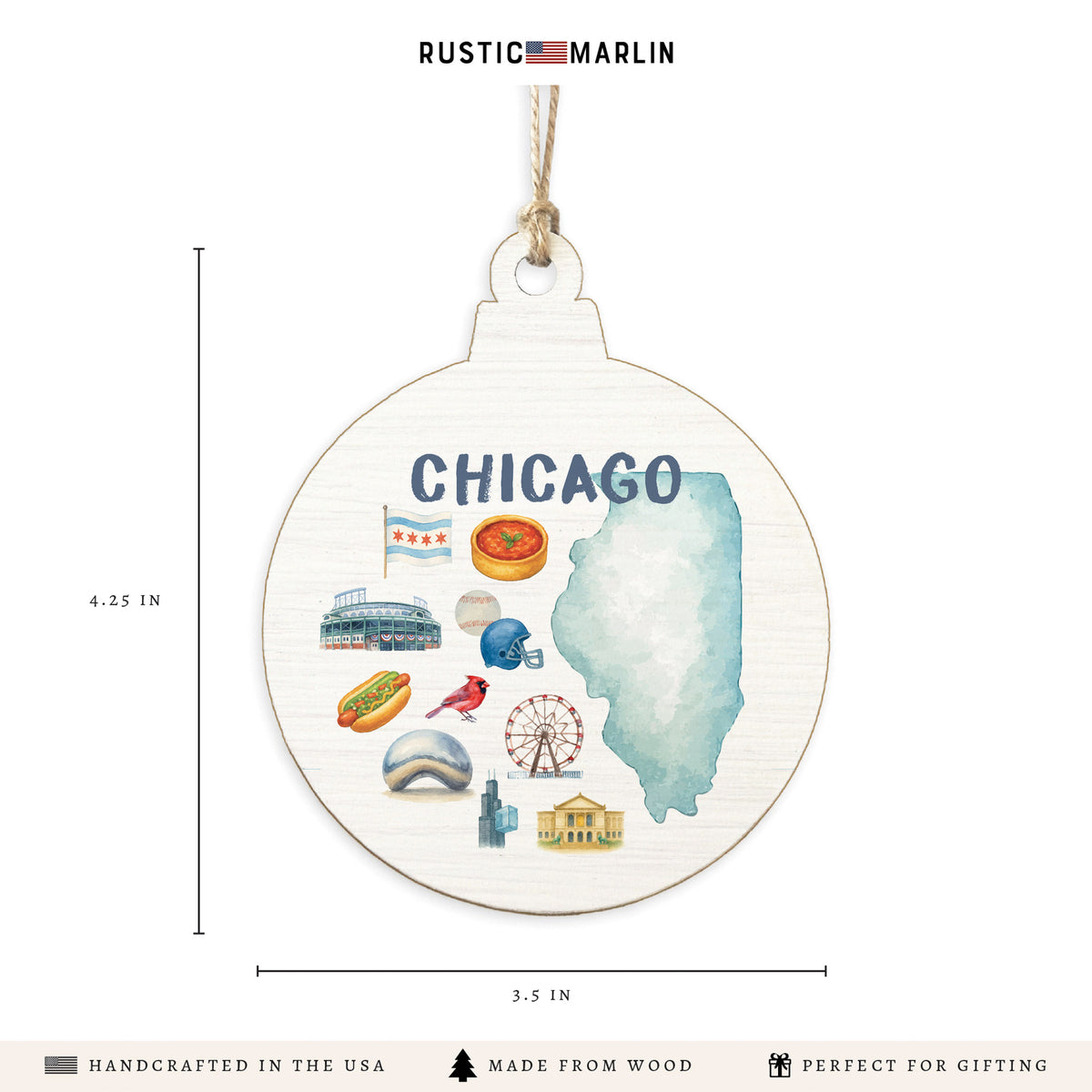 Chicago Illinois State Icons Ornament