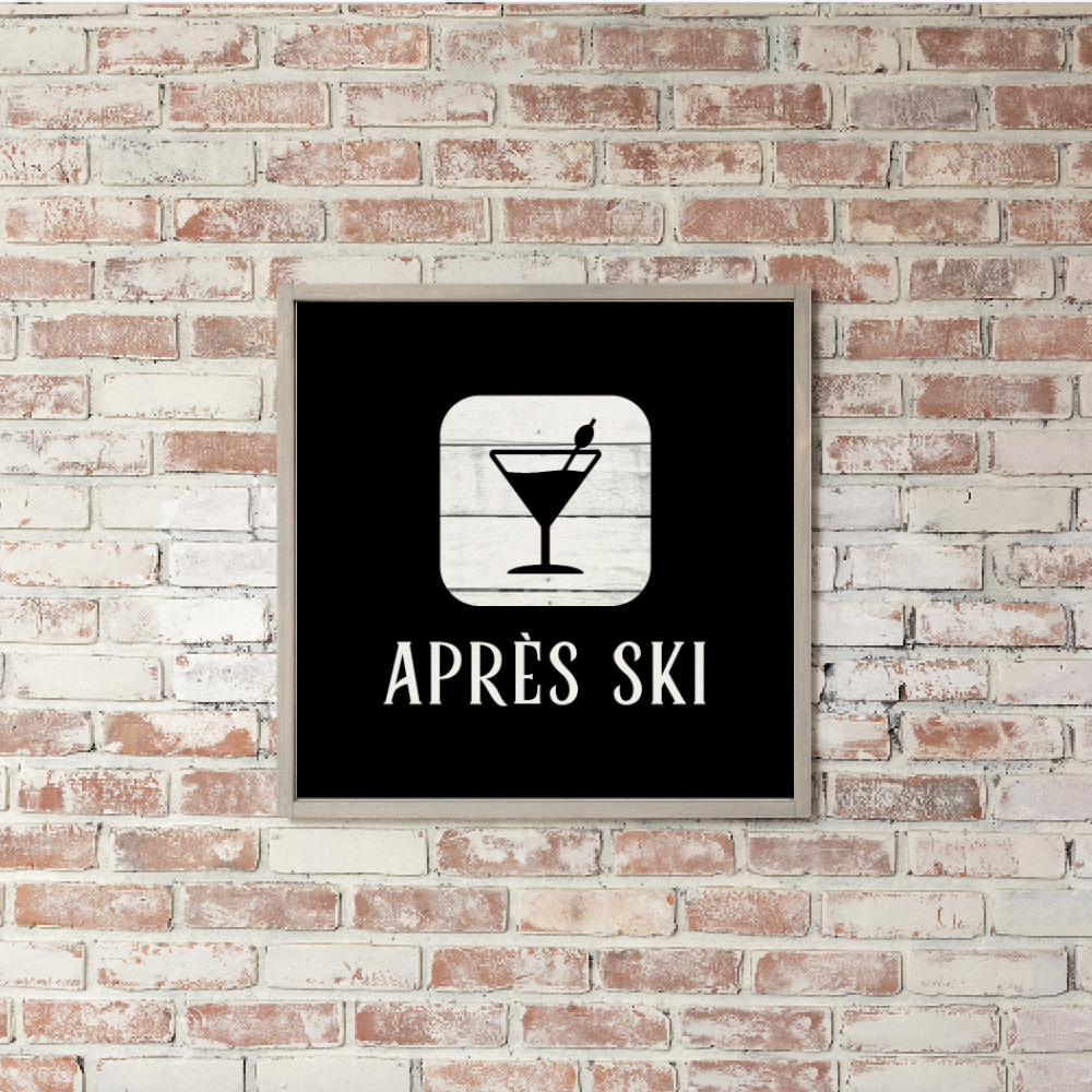 Black and White Apres Ski Martini Wall Art