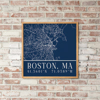 Navy Blue Boston City Grid Coordinates Wall Art