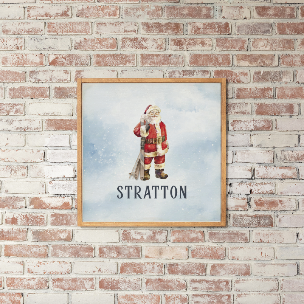 Personalized Vintage Ski Santa Wall Art