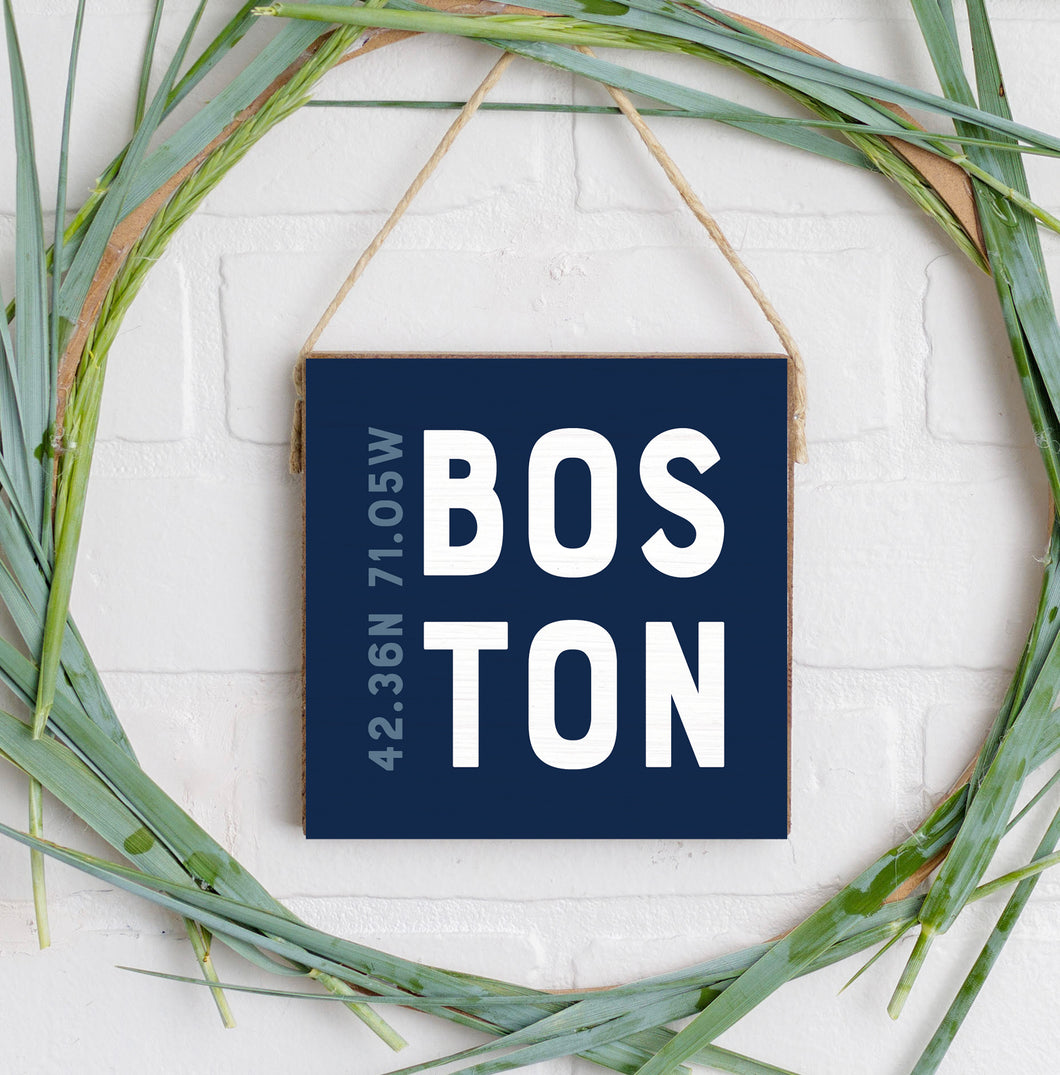 Boston Coordinates Twine Sign