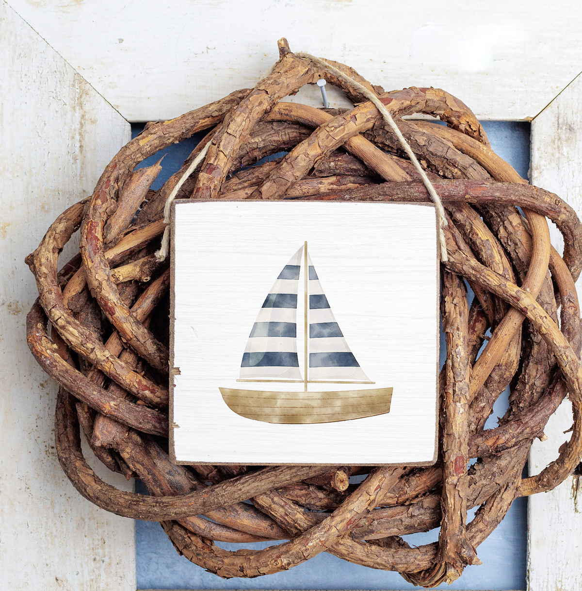 Watercolor Sailboat Square Twine Sign