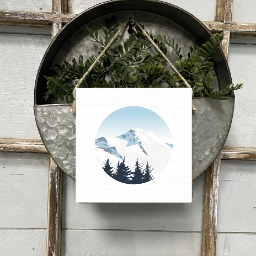 Scenic Mountain Top Square Twine Hanging Sign