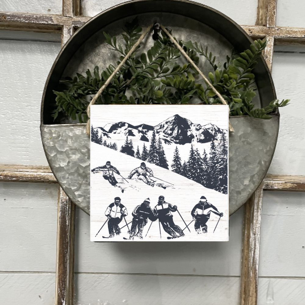 Retro Ski Run Square Twine Hanging Sign