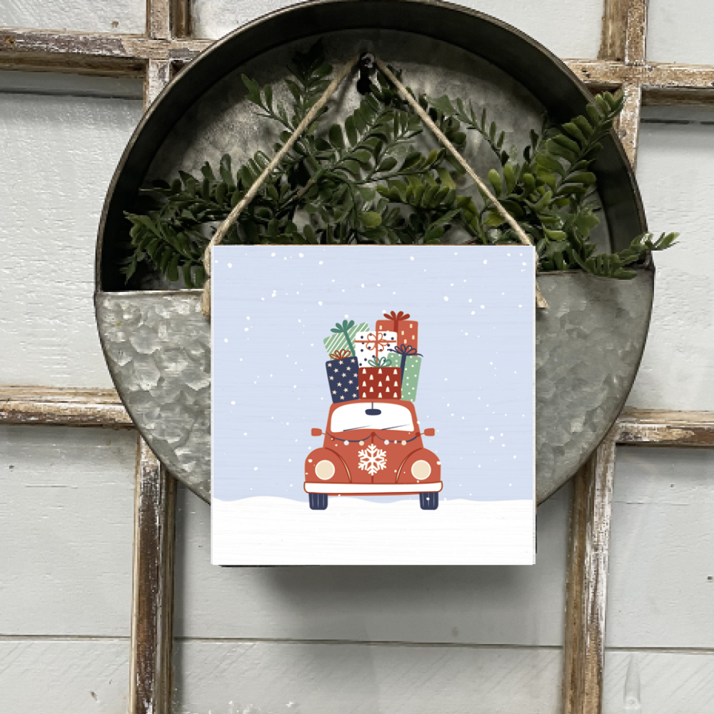 Holiday Haul Square Twine Hanging Sign