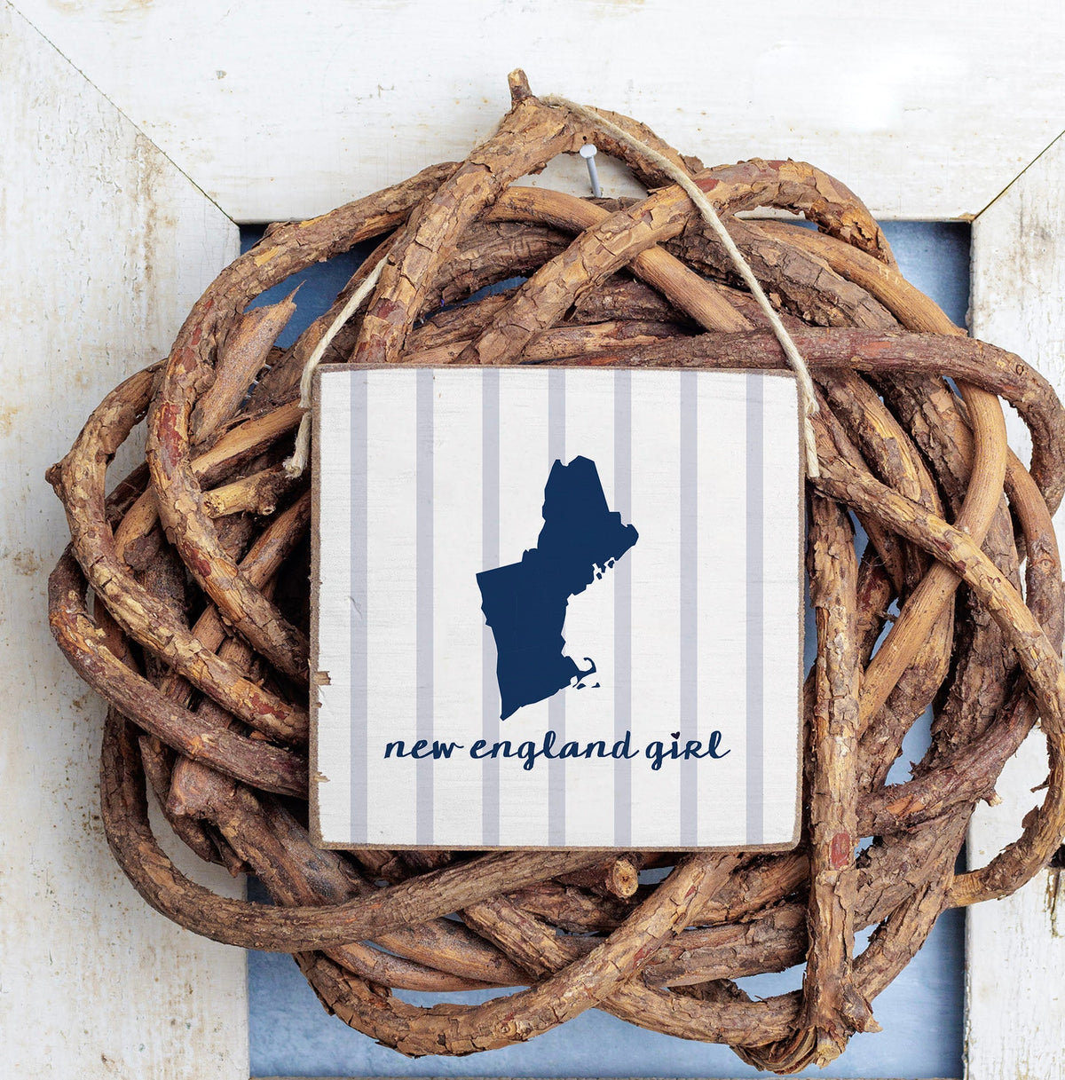 New Engand Girl Silhouette Square Twine Hanging Sign