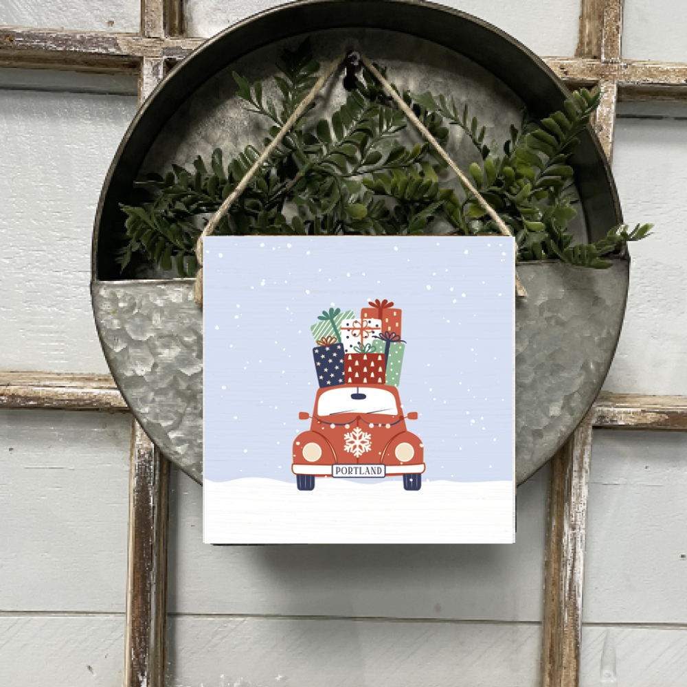 Personalized Holiday Haul  Square Twine Hanging Sign