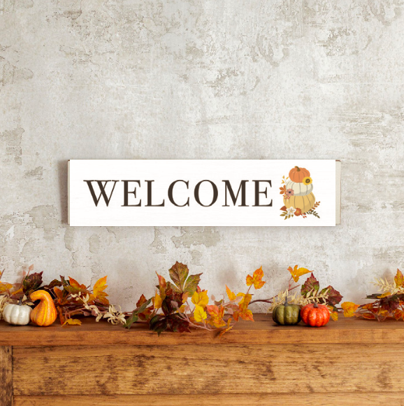 Welcome Muted Pastel Pumpkins Barn Wood Sign