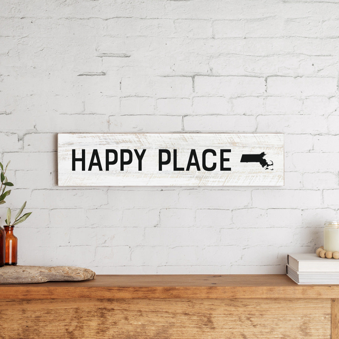 Personalized Happy Place State Black Barn Wood Sign