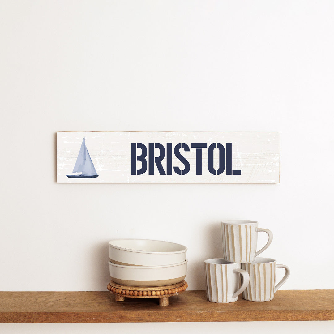 Personalized Indigo Sailboat Barn Wood Sign