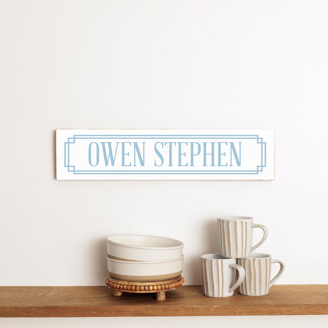 Gingham Blue Personalized Barn Wood Sign