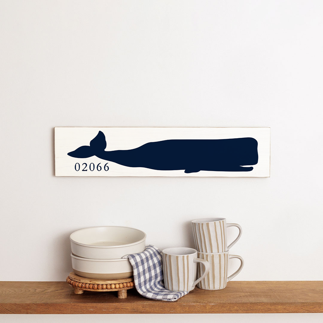 Personalized Navy Whale Wood Sign