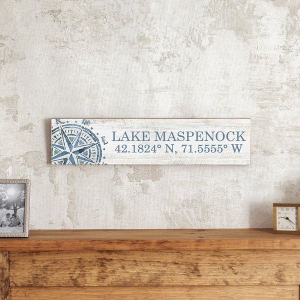 Coordinates Compass Personalized Barn Wood Sign