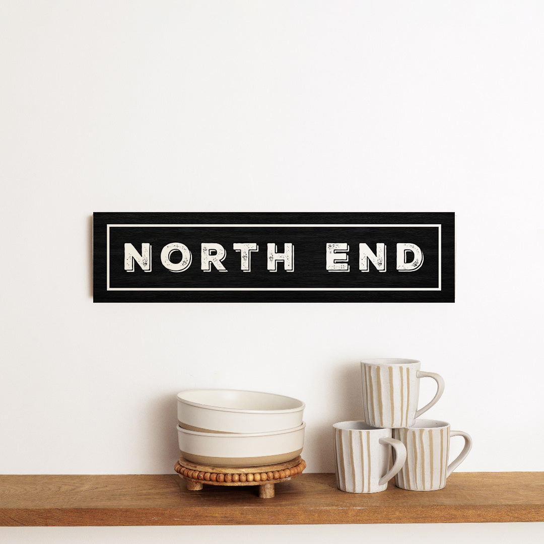 North End Black and White Barnwood Sign
