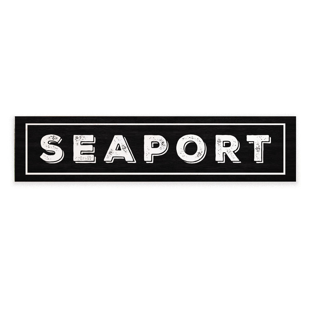 Seaport Black and White Barnwood Sign
