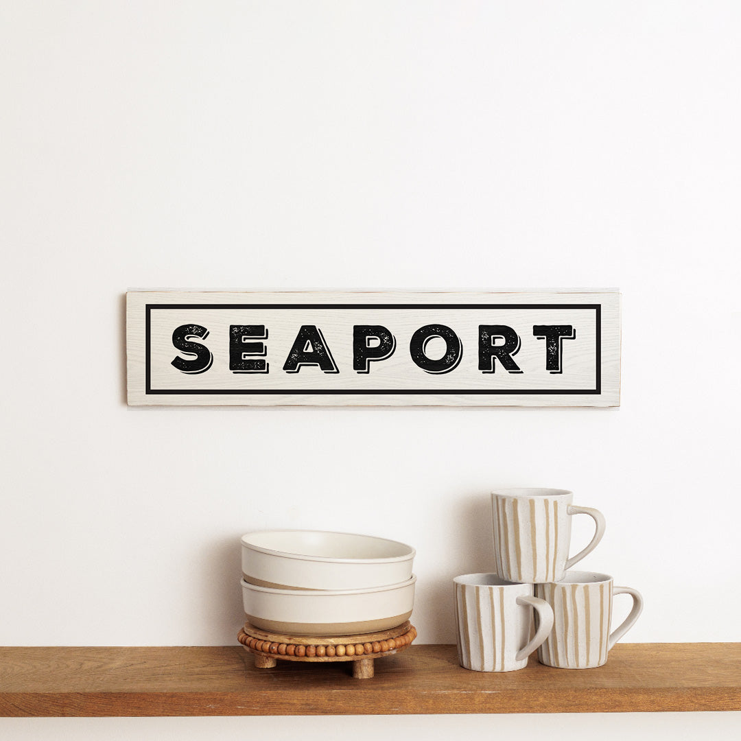 Seaport White and Black Barnwood Sign