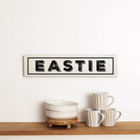 Eastie White and Black Barnwood Sign