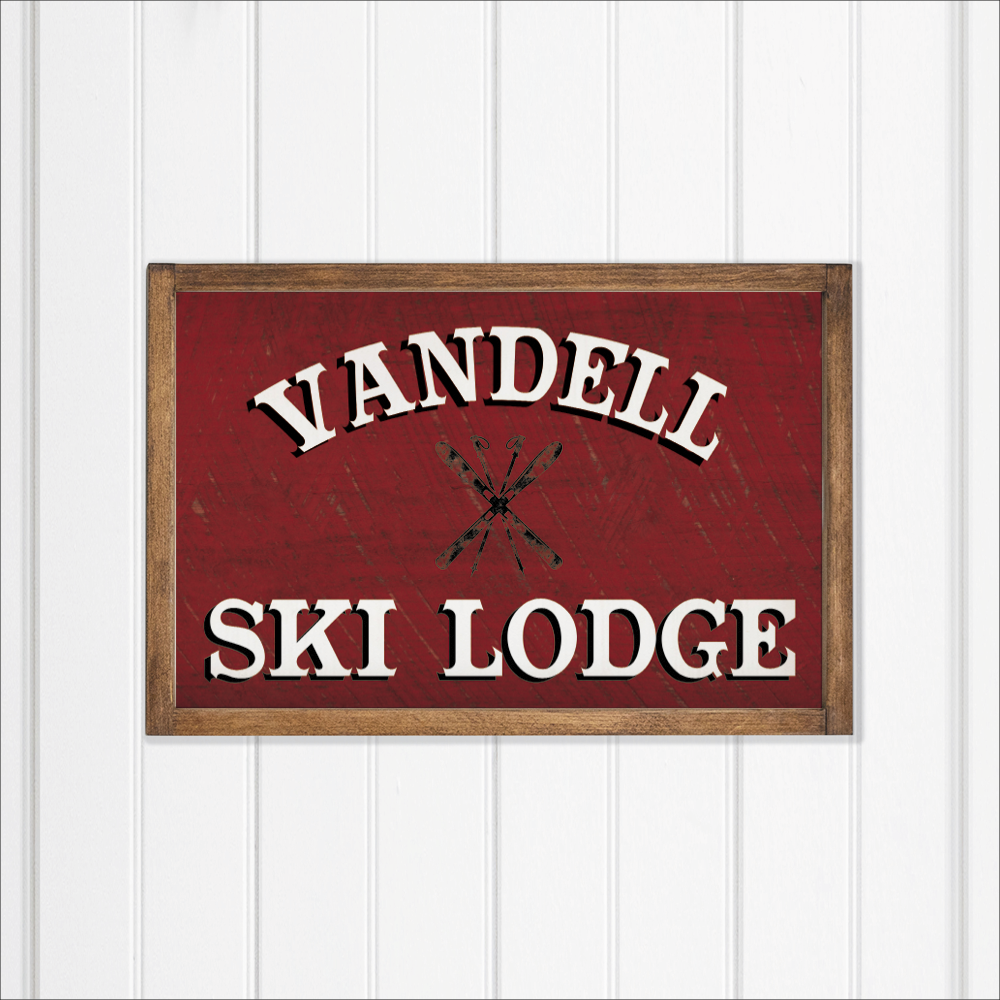 Personalized Red Ski Lodge Wall Art