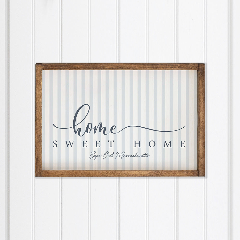 Personalized Blue and White Striped Home Sweet Home Wall Art