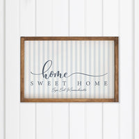 Personalized Blue and White Striped Home Sweet Home Wall Art