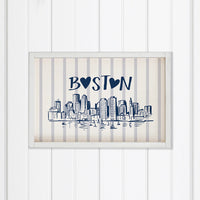 Boston Blue Striped Skyline  Wall Art