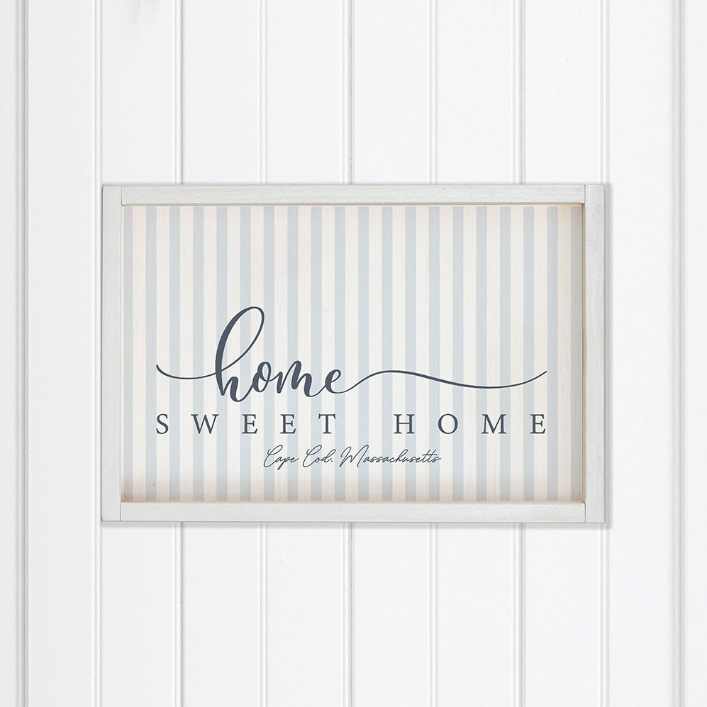 Personalized Blue and White Striped Home Sweet Home Wall Art