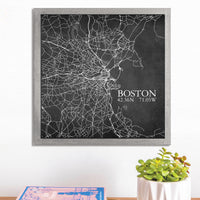 Charcoal Boston City Grid Wall Art