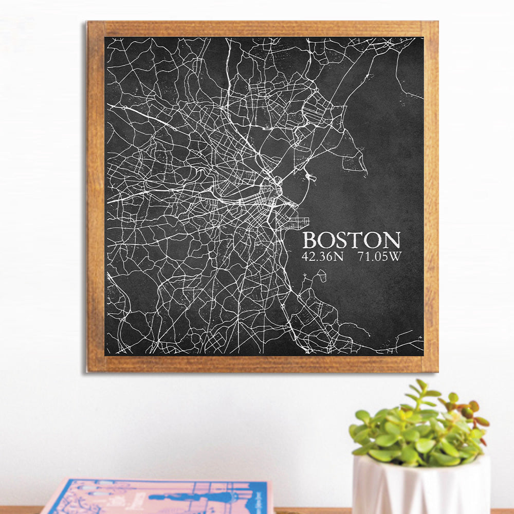 Charcoal Boston City Grid Wall Art