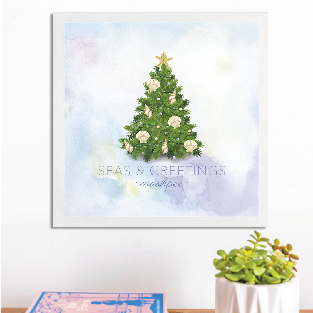 Personalized Coastal Christmas Evergreen Tree Square Twine Hanging Sign Wall Art