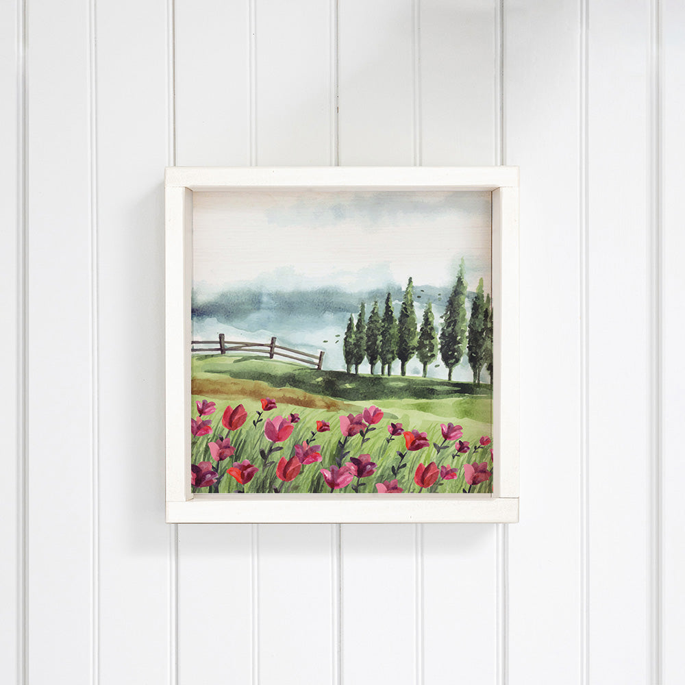 Natural Hill Side With Tulip Flower Wooden Wall Art
