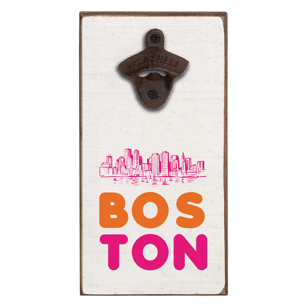 Boston Orange and Pink Skyline Bottle Opener