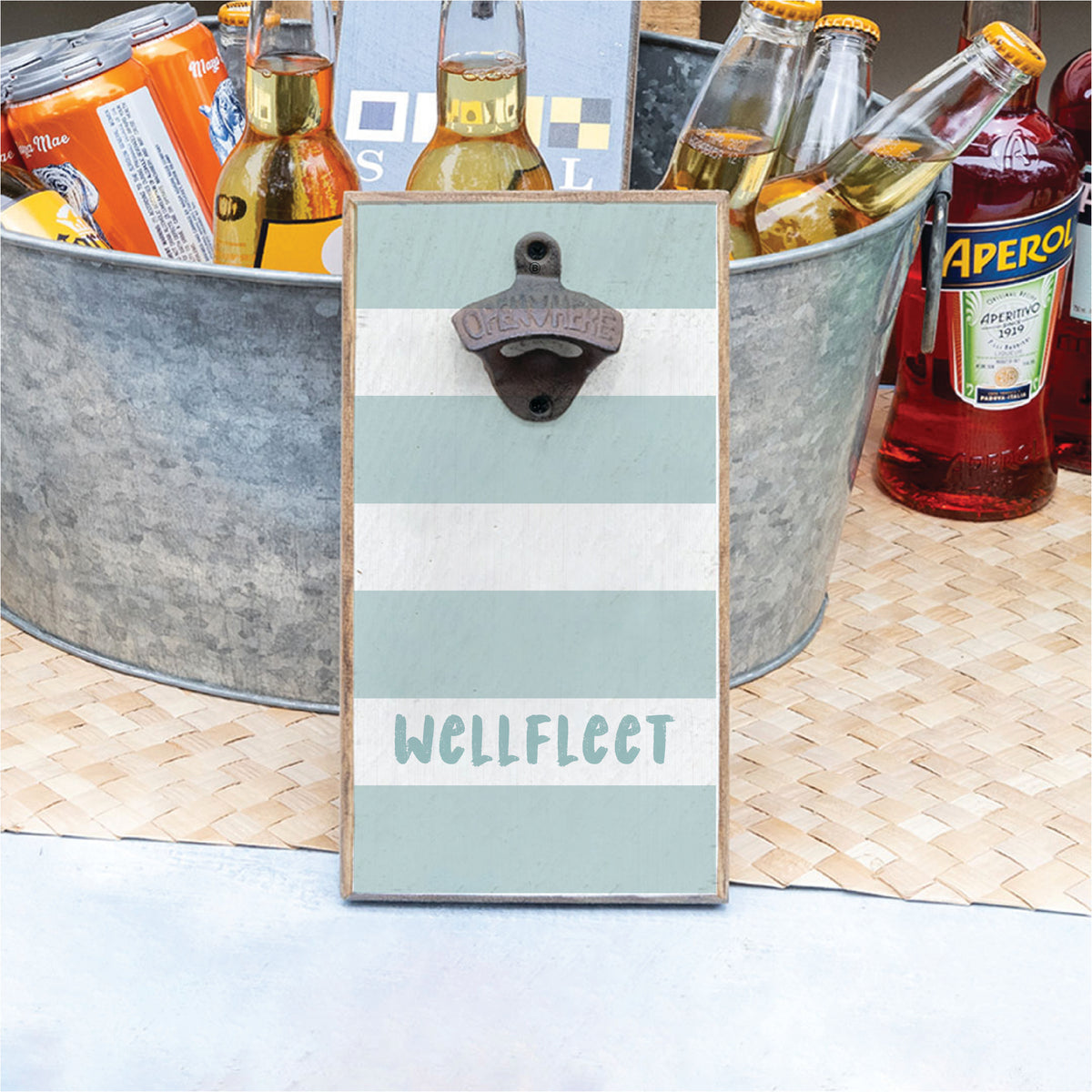 Striped Shoreline Personalized Bottle Opener