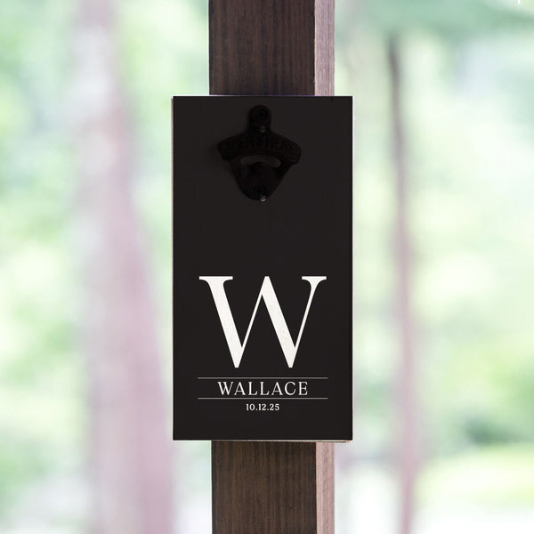 Initial Black Personalized Bottle Opener