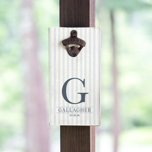 Initial Striped Personalized Bottle Opener