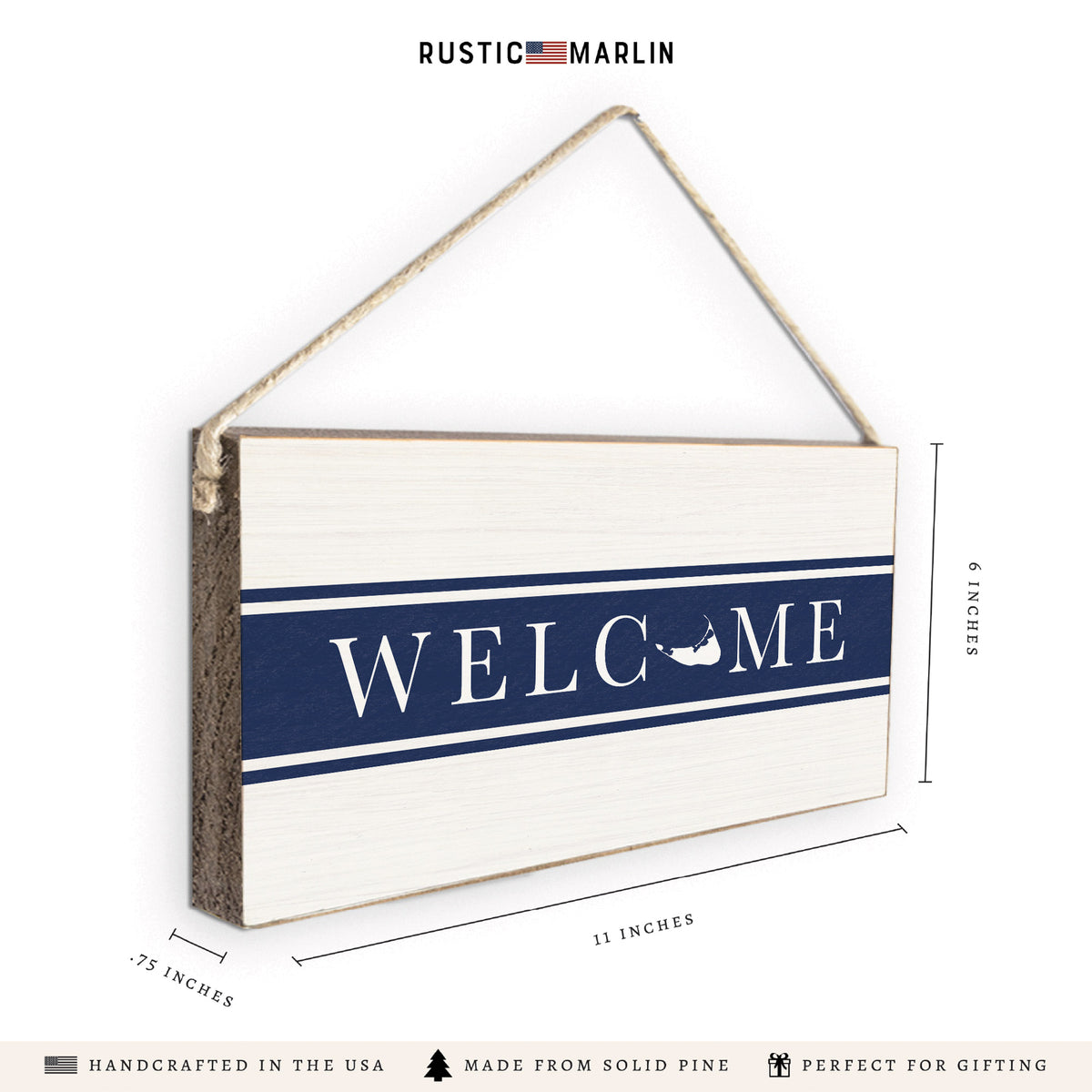 Nantucket Welcome Navy Twine Sign