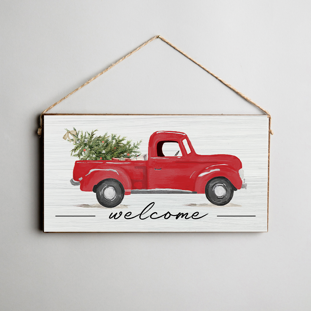 Christmas Tree Truck Twine Hanging Sign