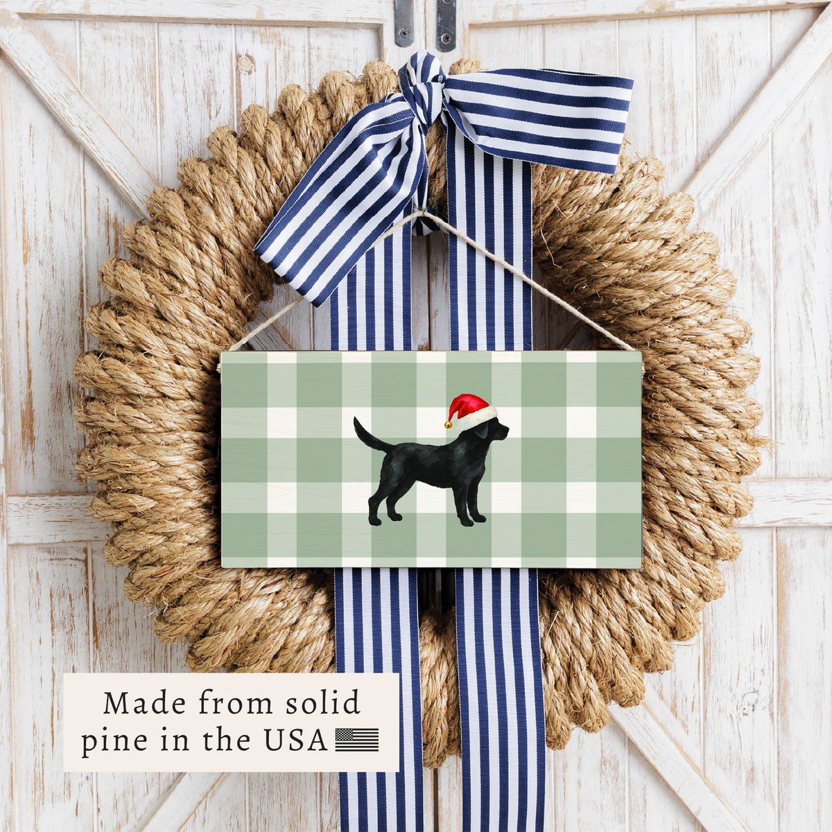 Black Lab Santa Hat Twine Sign