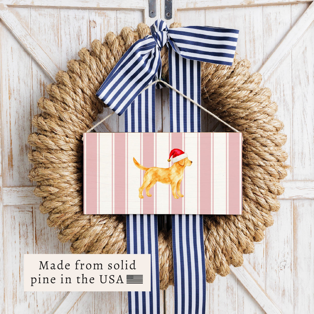 Yellow Lab Santa Hat Twine Sign