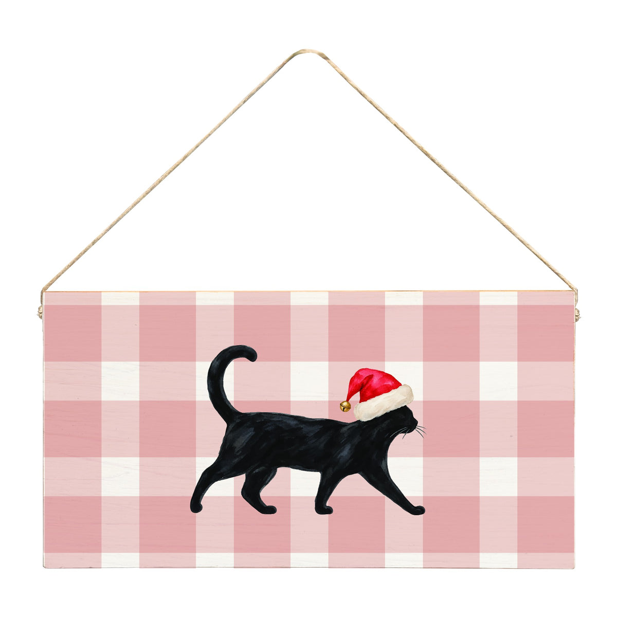 Black Cat Santa Hat Twine Sign