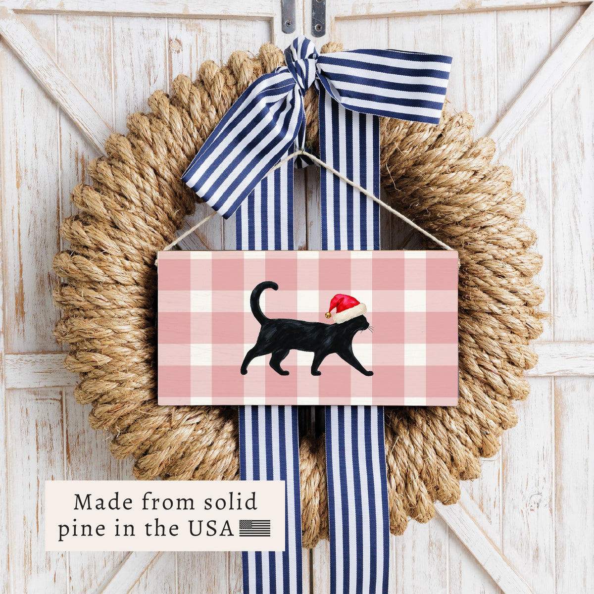Black Cat Santa Hat Twine Sign