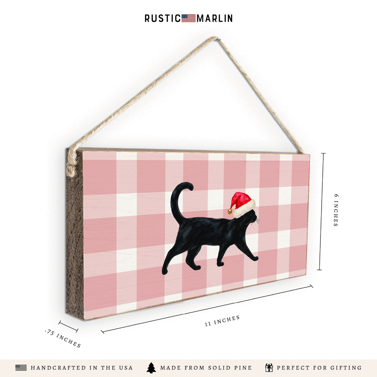 Black Cat Santa Hat Twine Sign
