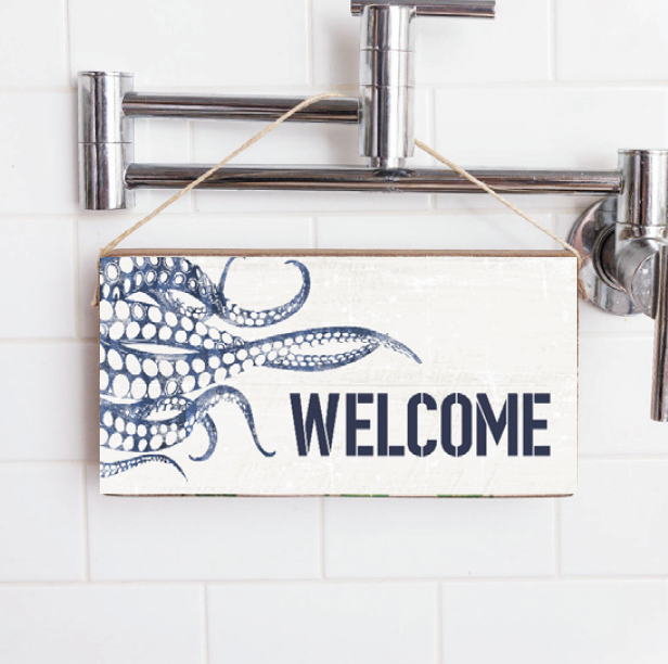 Indigo Welcome Octopus Twine Hanging Sign