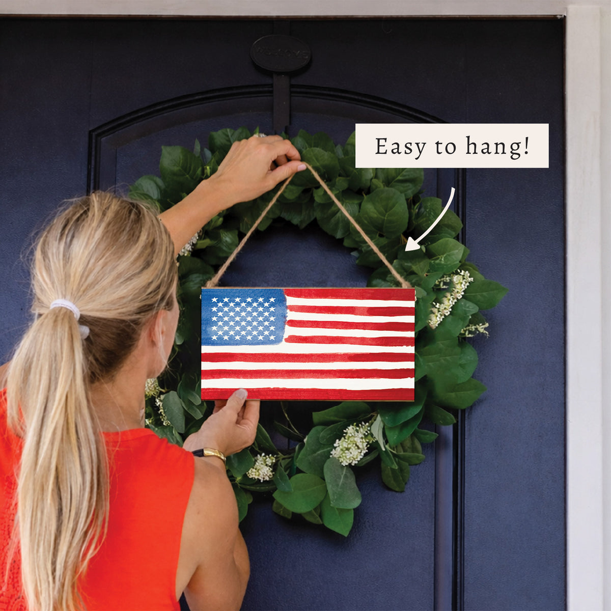 American Flag Watercolor Twine Sign
