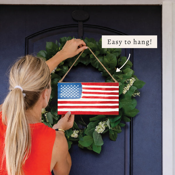 American Flag Watercolor Twine Sign