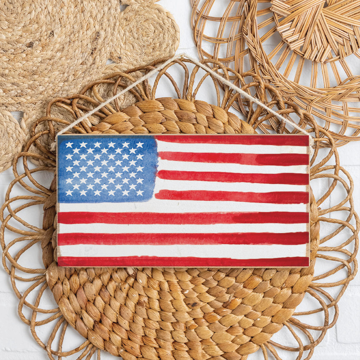 American Flag Watercolor Twine Sign