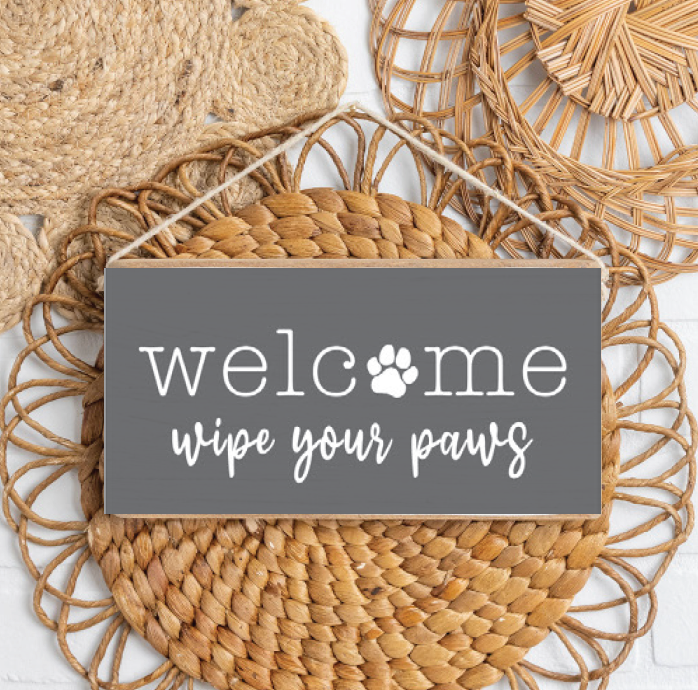 Wipe Your Paws Welcome Twine Hanging Sign