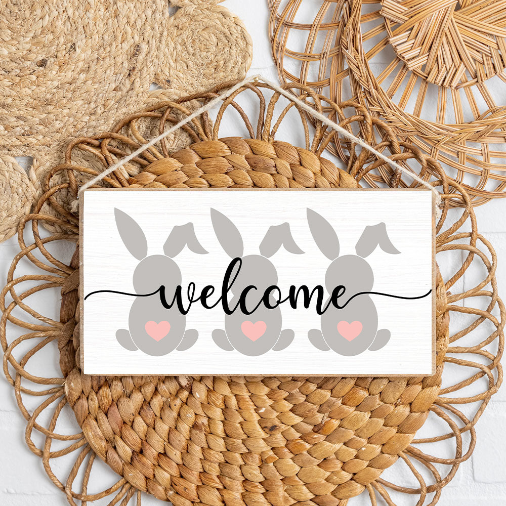 Welcome Easter Bunnies Twine Hanging Sign