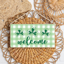 Load image into Gallery viewer, Welcome Plaid Shamrocks Twine Hanging Sign
