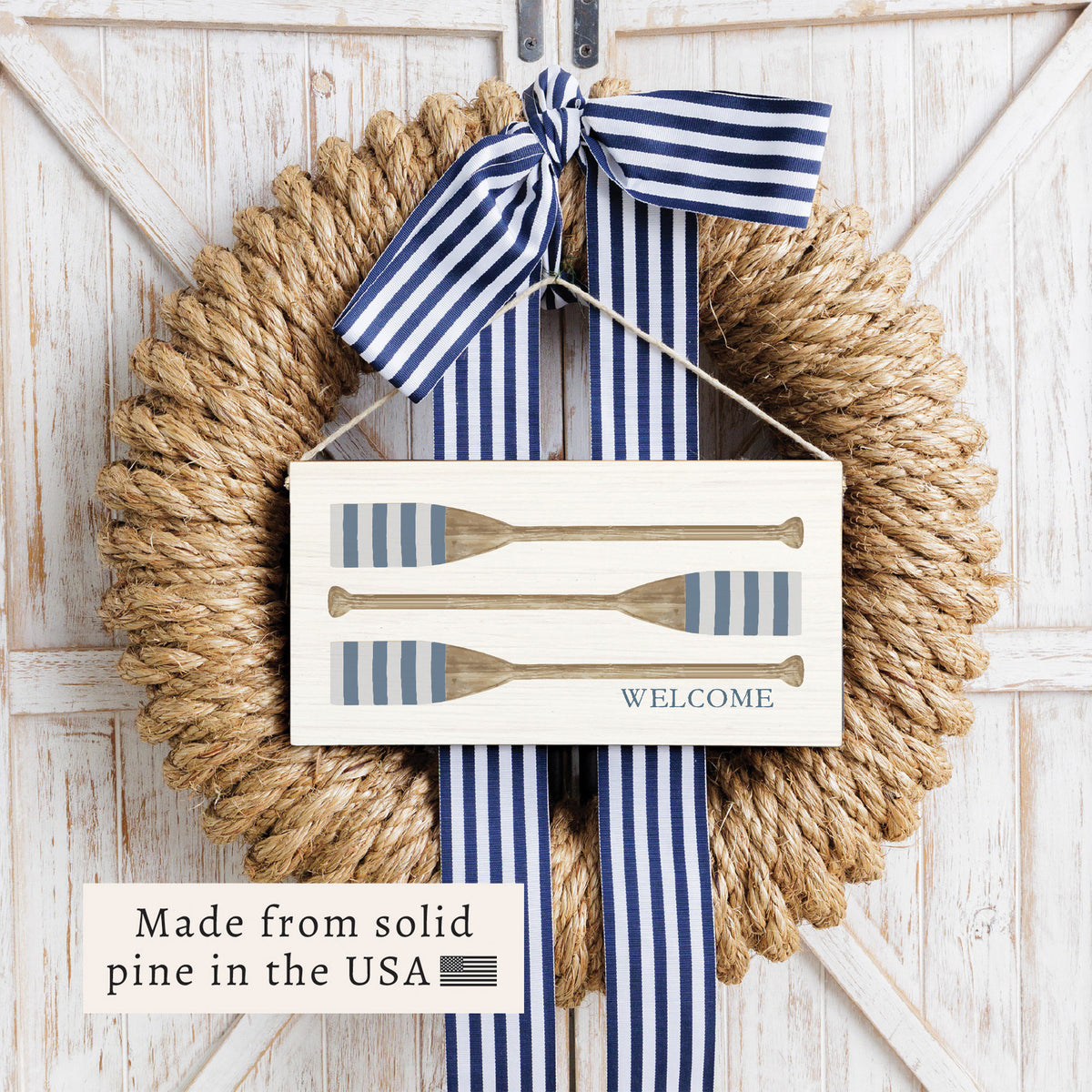 Striped Oars Welcome Twine Sign
