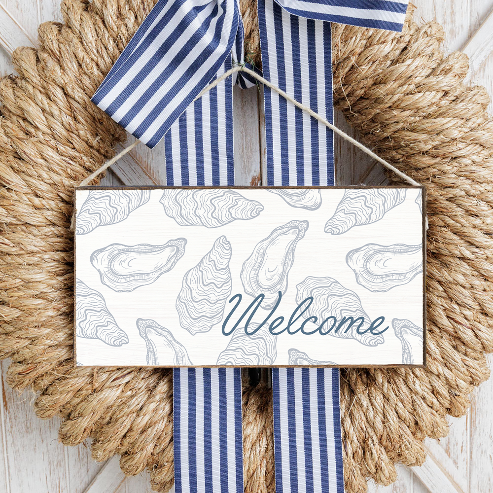 Welcome Oyster Twine Hanging Sign